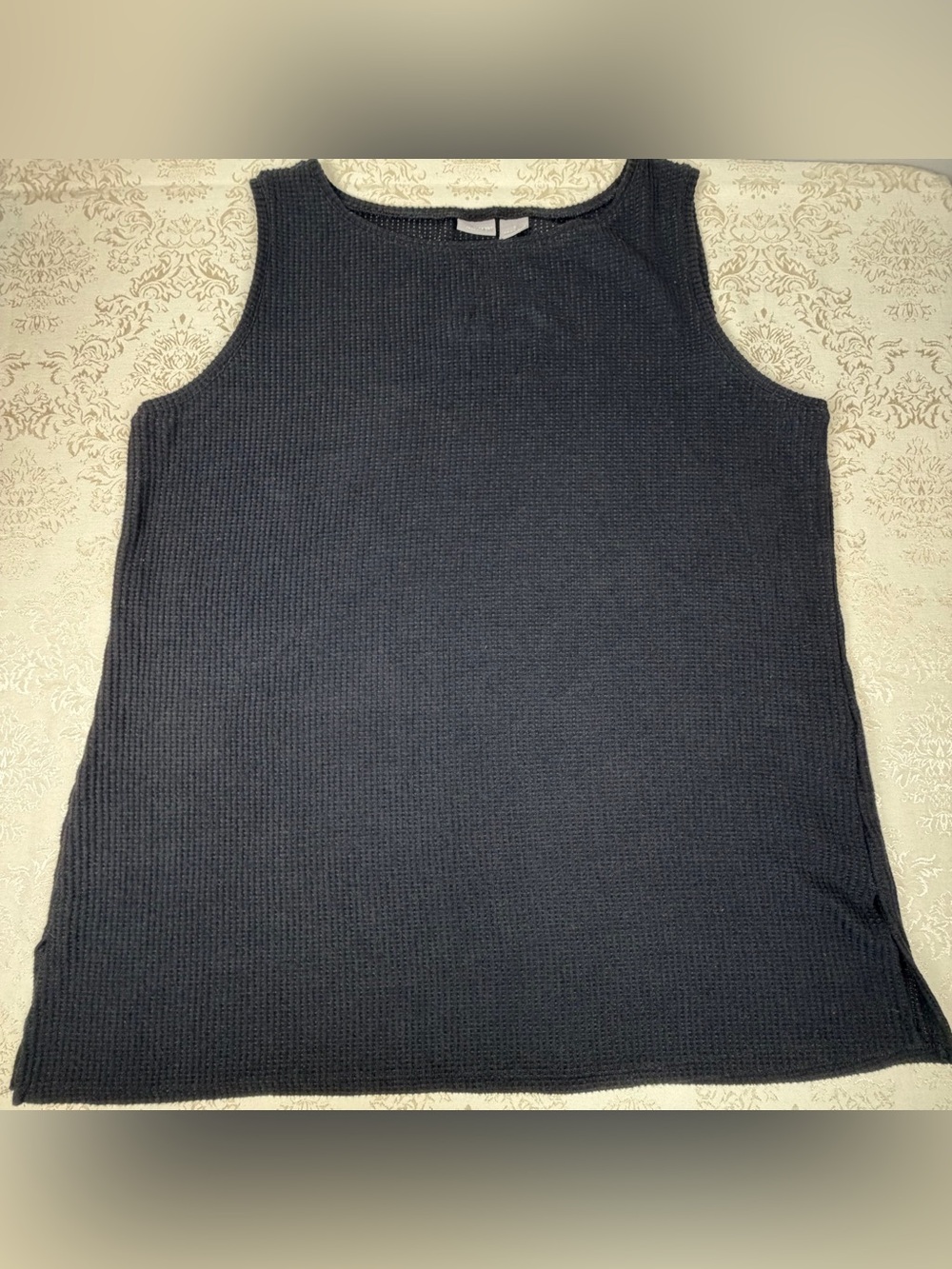 Chico’s Black Waffle Knit Tank Blouse Chico’s 3, Standard 16/18